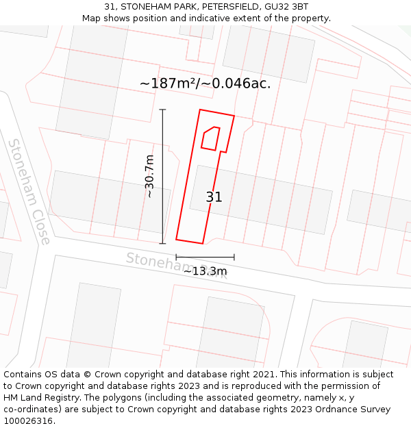 31, STONEHAM PARK, PETERSFIELD, GU32 3BT: Plot and title map