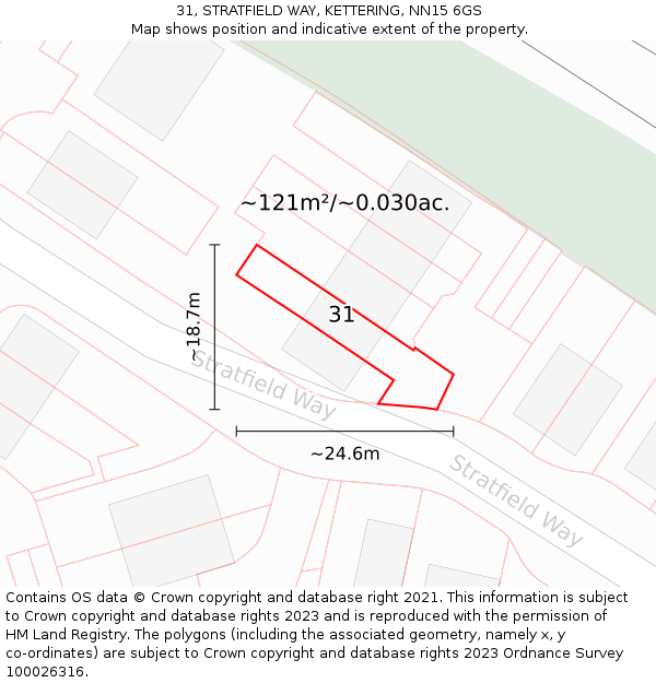 31, STRATFIELD WAY, KETTERING, NN15 6GS: Plot and title map