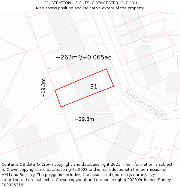 31, STRATTON HEIGHTS, CIRENCESTER, GL7 2RH: Plot and title map