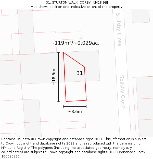 31, STURTON WALK, CORBY, NN18 9BJ: Plot and title map