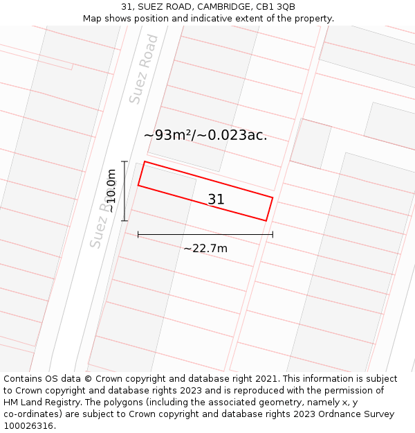 31, SUEZ ROAD, CAMBRIDGE, CB1 3QB: Plot and title map