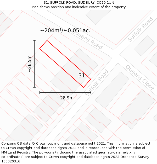 31, SUFFOLK ROAD, SUDBURY, CO10 1UN: Plot and title map