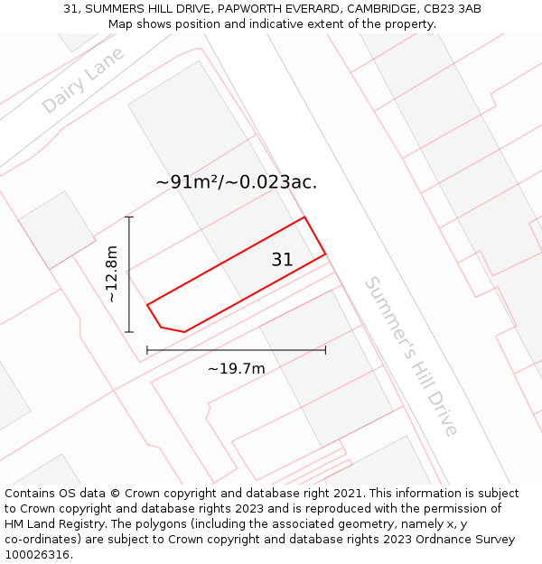 31, SUMMERS HILL DRIVE, PAPWORTH EVERARD, CAMBRIDGE, CB23 3AB: Plot and title map