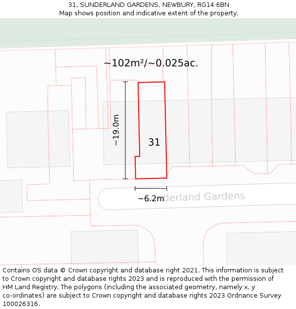 31, SUNDERLAND GARDENS, NEWBURY, RG14 6BN: Plot and title map