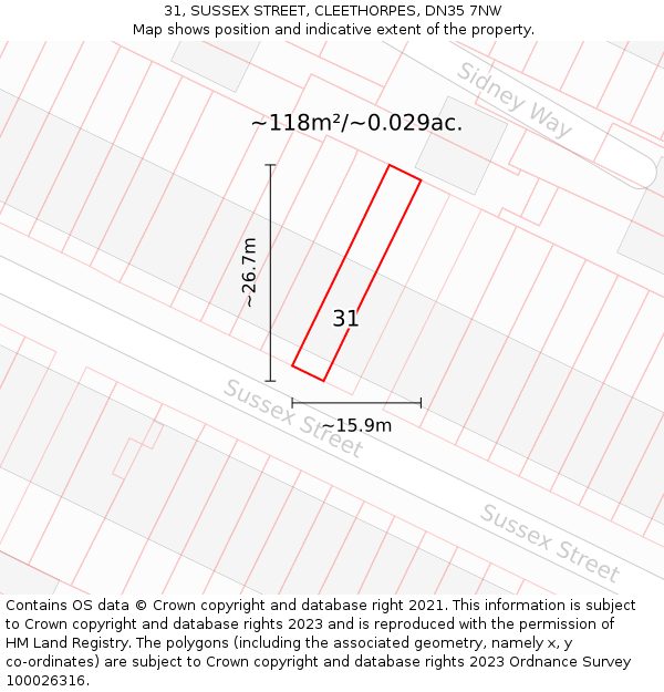 31, SUSSEX STREET, CLEETHORPES, DN35 7NW: Plot and title map
