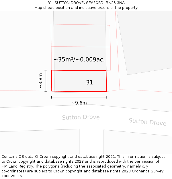 31, SUTTON DROVE, SEAFORD, BN25 3NA: Plot and title map