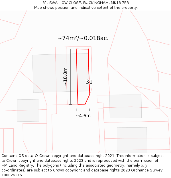 31, SWALLOW CLOSE, BUCKINGHAM, MK18 7ER: Plot and title map