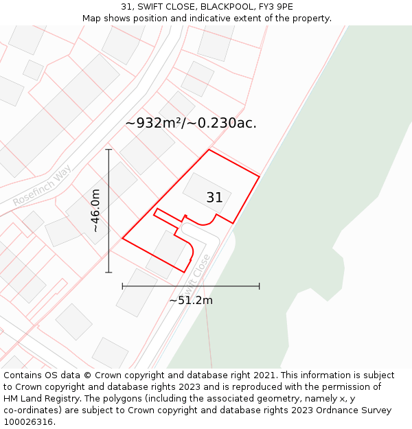 31, SWIFT CLOSE, BLACKPOOL, FY3 9PE: Plot and title map