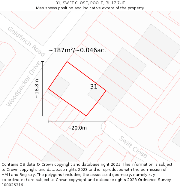 31, SWIFT CLOSE, POOLE, BH17 7UT: Plot and title map