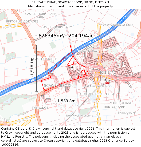 31, SWIFT DRIVE, SCAWBY BROOK, BRIGG, DN20 9FL: Plot and title map