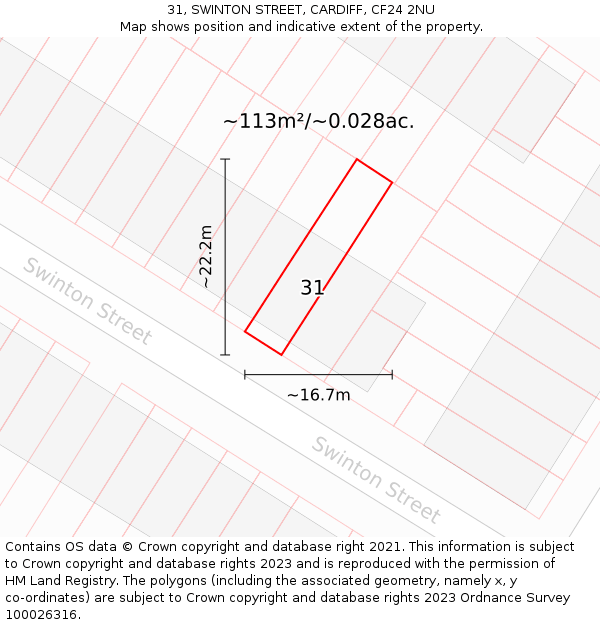 31, SWINTON STREET, CARDIFF, CF24 2NU: Plot and title map