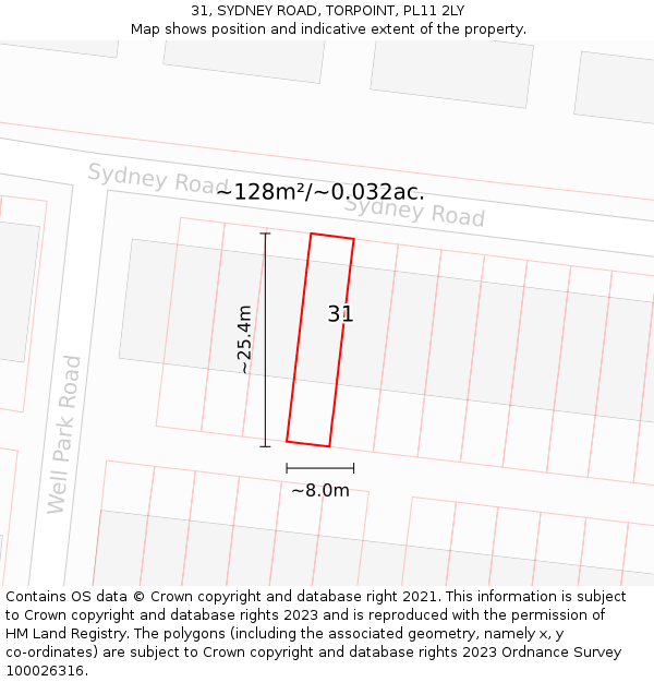 31, SYDNEY ROAD, TORPOINT, PL11 2LY: Plot and title map
