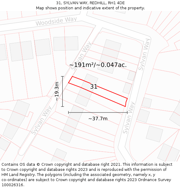 31, SYLVAN WAY, REDHILL, RH1 4DE: Plot and title map