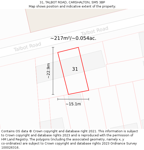 31, TALBOT ROAD, CARSHALTON, SM5 3BP: Plot and title map