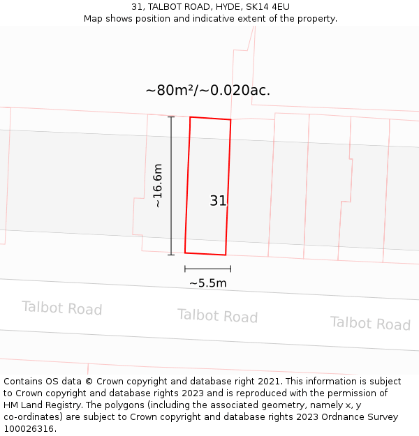 31, TALBOT ROAD, HYDE, SK14 4EU: Plot and title map