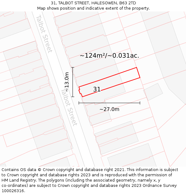 31, TALBOT STREET, HALESOWEN, B63 2TD: Plot and title map