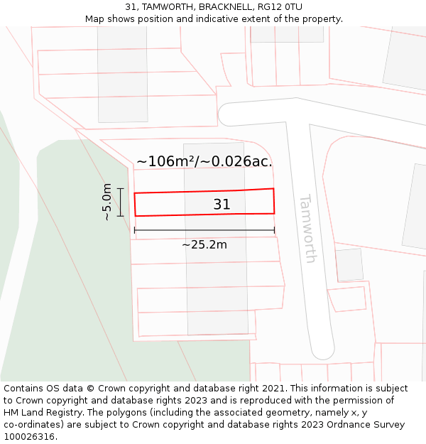 31, TAMWORTH, BRACKNELL, RG12 0TU: Plot and title map