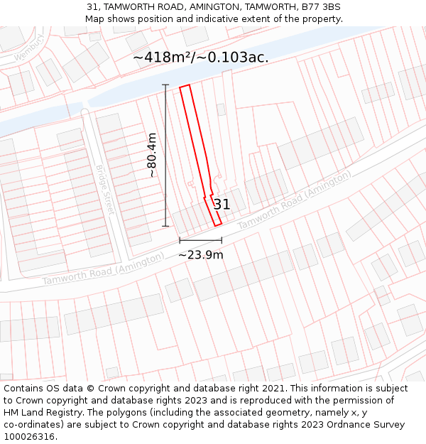 31, TAMWORTH ROAD, AMINGTON, TAMWORTH, B77 3BS: Plot and title map