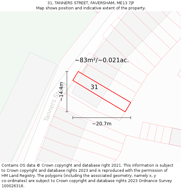 31, TANNERS STREET, FAVERSHAM, ME13 7JP: Plot and title map