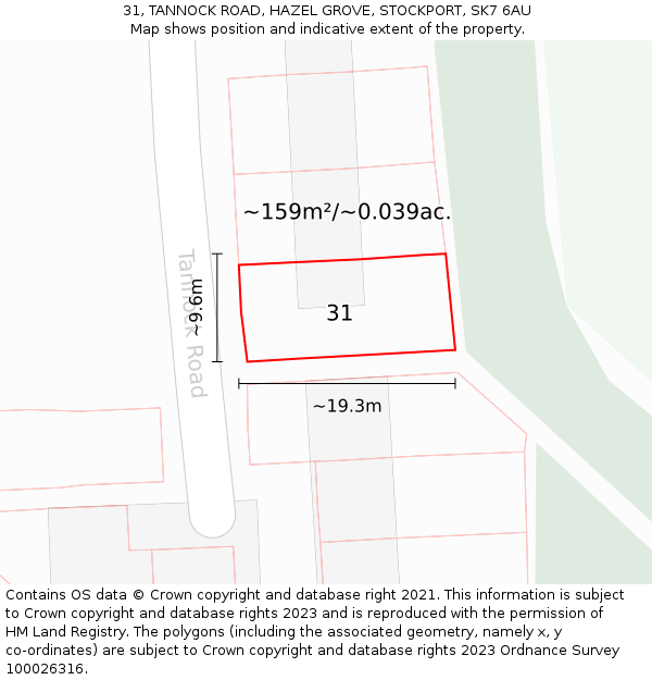31, TANNOCK ROAD, HAZEL GROVE, STOCKPORT, SK7 6AU: Plot and title map