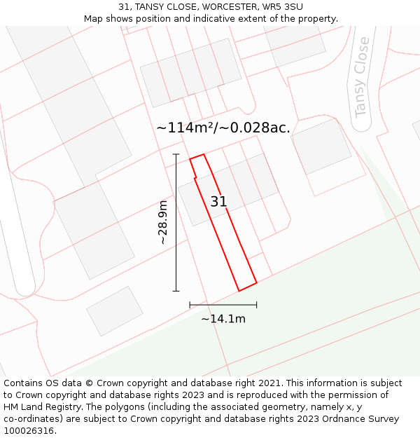 31, TANSY CLOSE, WORCESTER, WR5 3SU: Plot and title map