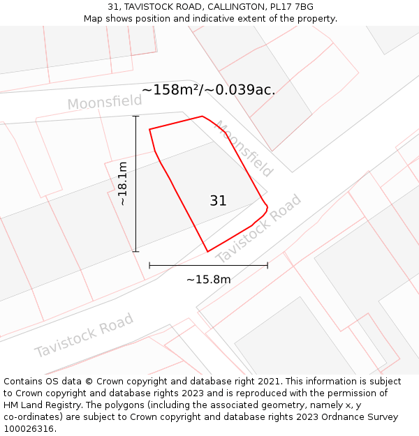 31, TAVISTOCK ROAD, CALLINGTON, PL17 7BG: Plot and title map