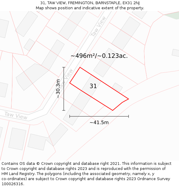 31, TAW VIEW, FREMINGTON, BARNSTAPLE, EX31 2NJ: Plot and title map