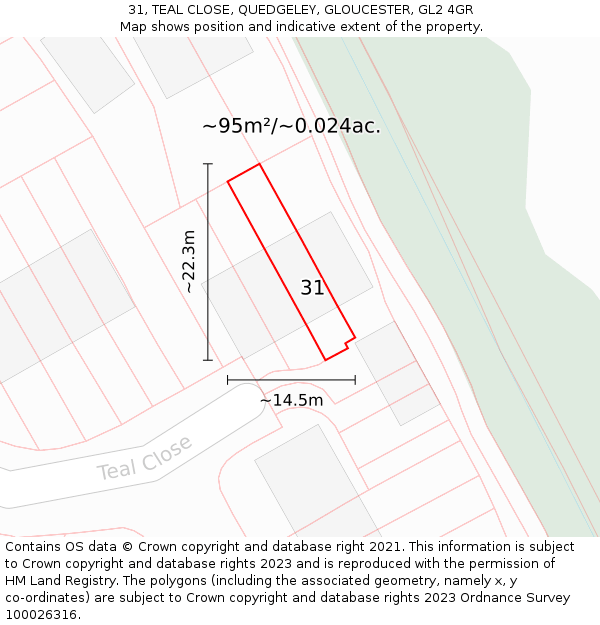 31, TEAL CLOSE, QUEDGELEY, GLOUCESTER, GL2 4GR: Plot and title map
