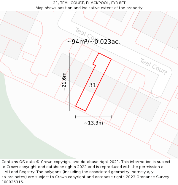 31, TEAL COURT, BLACKPOOL, FY3 8FT: Plot and title map