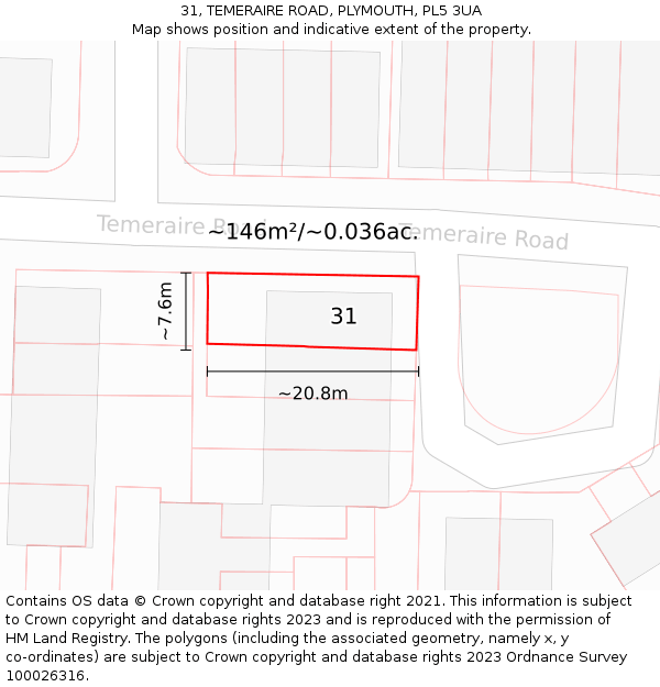 31, TEMERAIRE ROAD, PLYMOUTH, PL5 3UA: Plot and title map