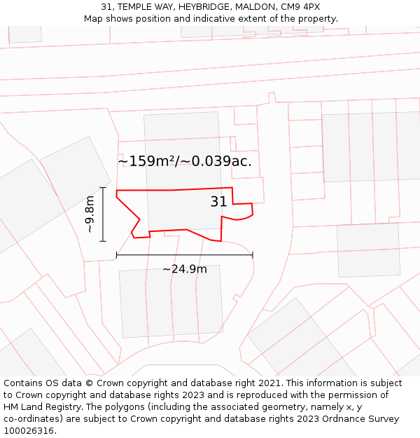 31, TEMPLE WAY, HEYBRIDGE, MALDON, CM9 4PX: Plot and title map