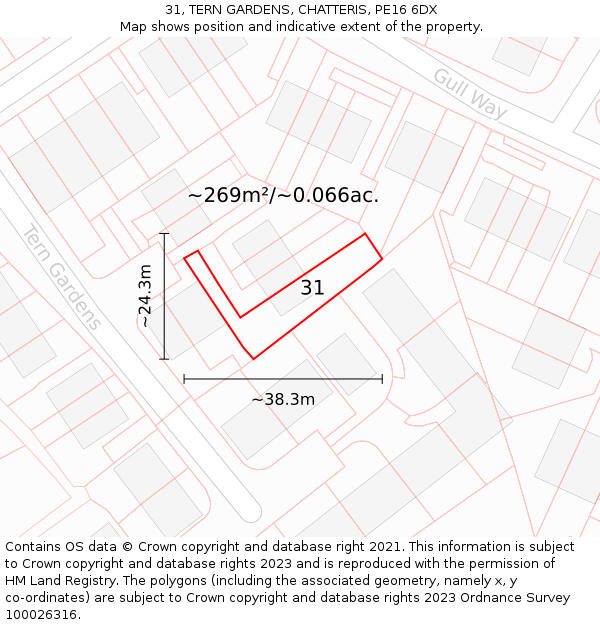 31, TERN GARDENS, CHATTERIS, PE16 6DX: Plot and title map
