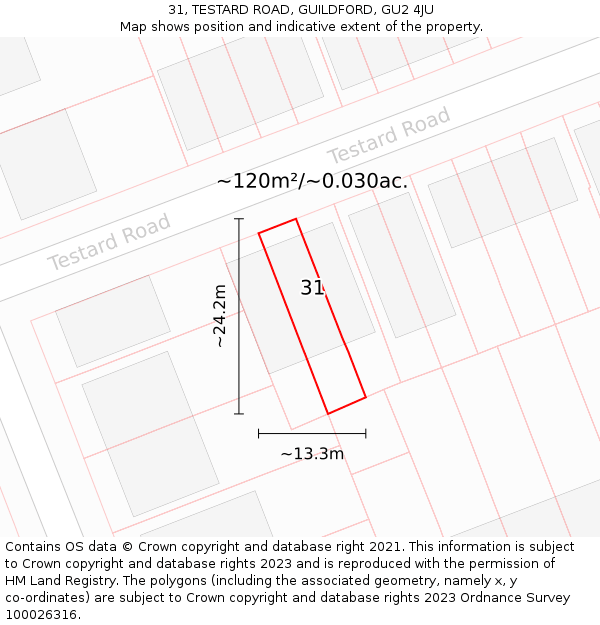 31, TESTARD ROAD, GUILDFORD, GU2 4JU: Plot and title map