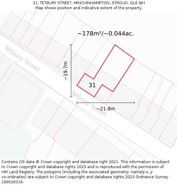 31, TETBURY STREET, MINCHINHAMPTON, STROUD, GL6 9JH: Plot and title map