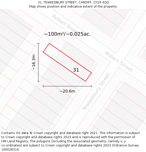 31, TEWKESBURY STREET, CARDIFF, CF24 4QQ: Plot and title map