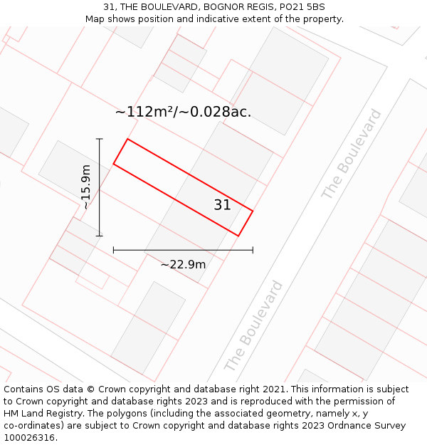 31, THE BOULEVARD, BOGNOR REGIS, PO21 5BS: Plot and title map