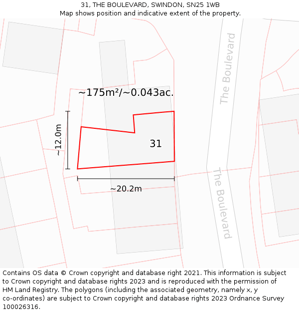 31, THE BOULEVARD, SWINDON, SN25 1WB: Plot and title map
