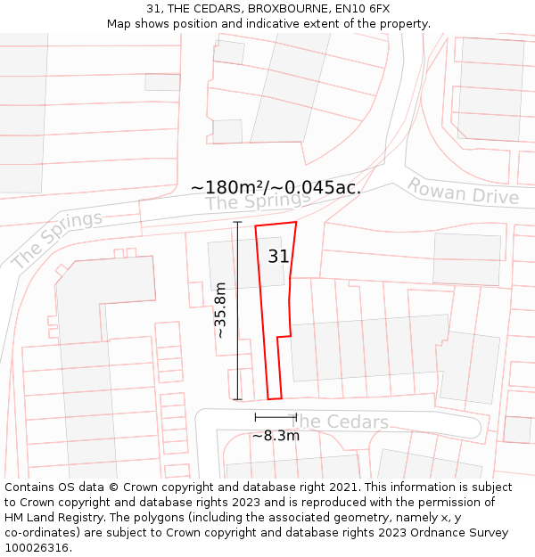 31, THE CEDARS, BROXBOURNE, EN10 6FX: Plot and title map