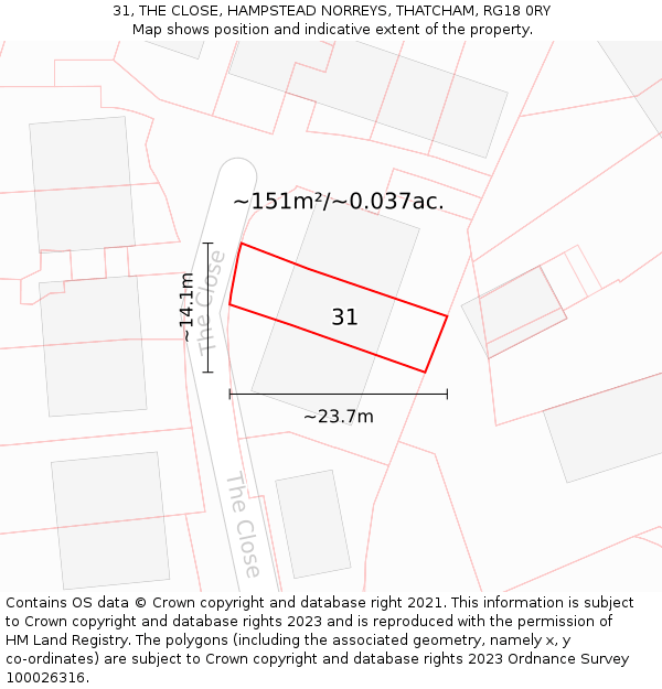 31, THE CLOSE, HAMPSTEAD NORREYS, THATCHAM, RG18 0RY: Plot and title map