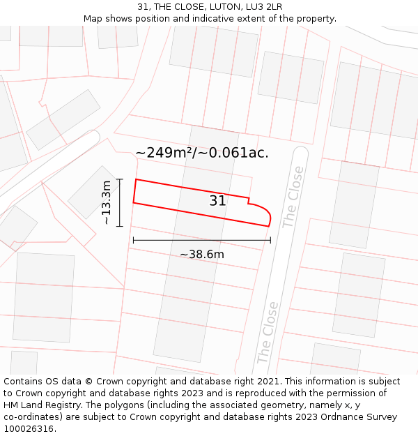 31, THE CLOSE, LUTON, LU3 2LR: Plot and title map