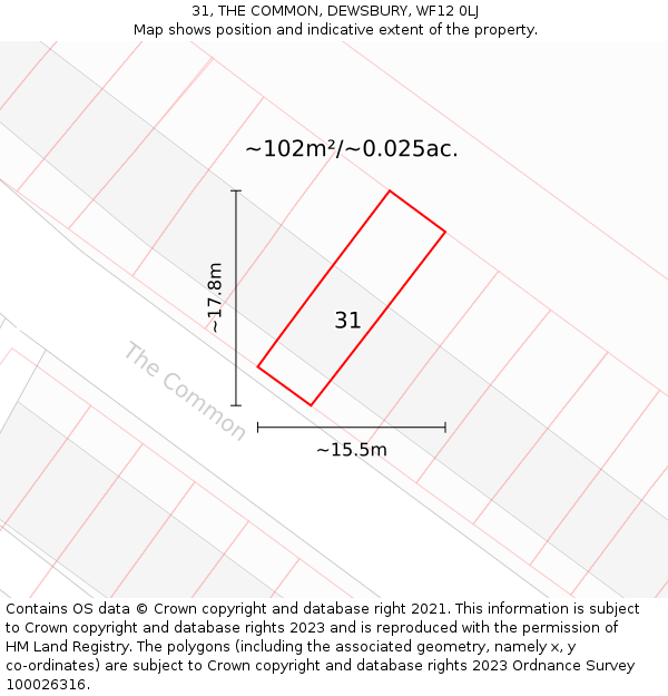 31, THE COMMON, DEWSBURY, WF12 0LJ: Plot and title map
