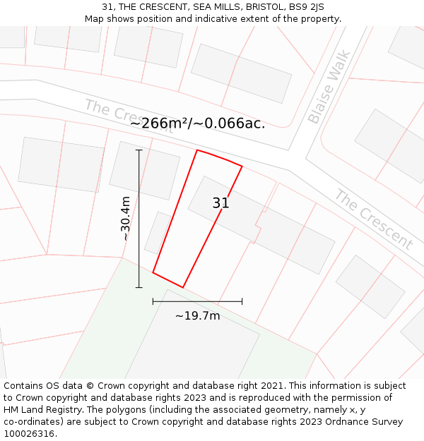 31, THE CRESCENT, SEA MILLS, BRISTOL, BS9 2JS: Plot and title map
