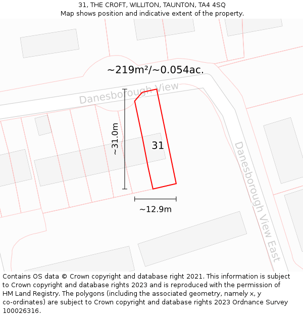 31, THE CROFT, WILLITON, TAUNTON, TA4 4SQ: Plot and title map