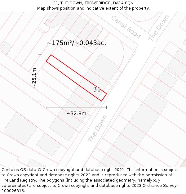 31, THE DOWN, TROWBRIDGE, BA14 8QN: Plot and title map