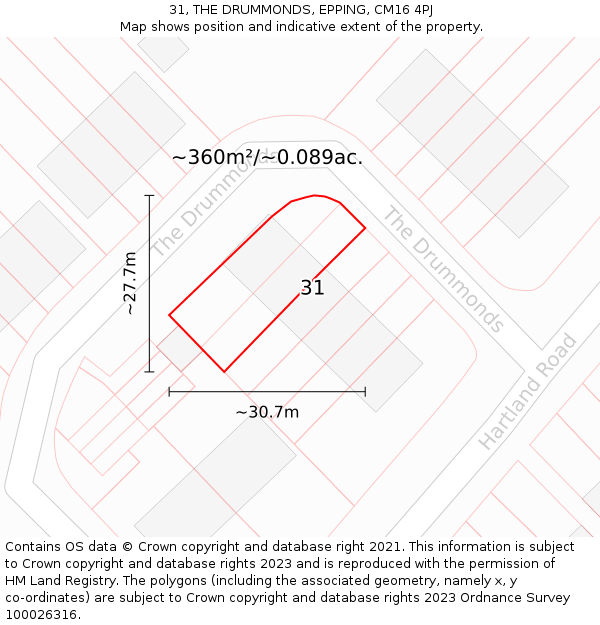 31, THE DRUMMONDS, EPPING, CM16 4PJ: Plot and title map