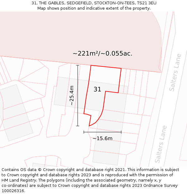 31, THE GABLES, SEDGEFIELD, STOCKTON-ON-TEES, TS21 3EU: Plot and title map