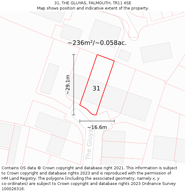 31, THE GLUYAS, FALMOUTH, TR11 4SE: Plot and title map