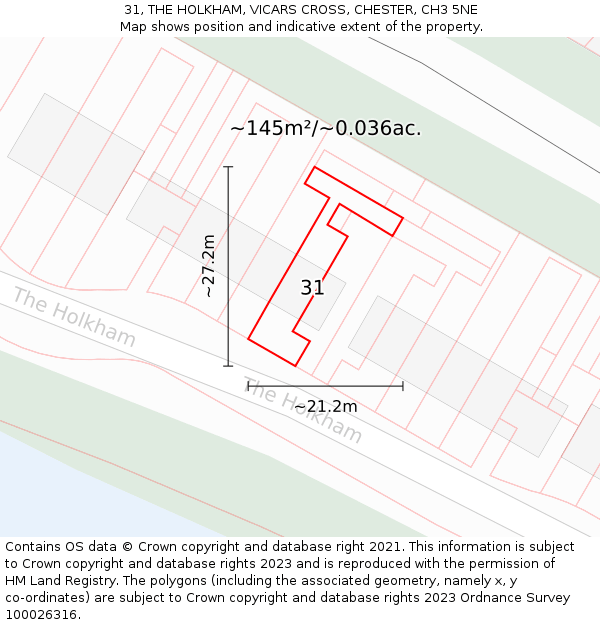 31, THE HOLKHAM, VICARS CROSS, CHESTER, CH3 5NE: Plot and title map