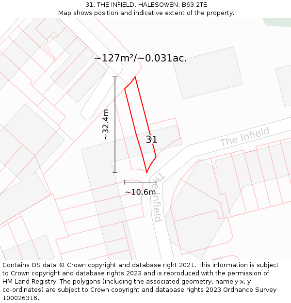 31, THE INFIELD, HALESOWEN, B63 2TE: Plot and title map