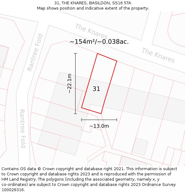 31, THE KNARES, BASILDON, SS16 5TA: Plot and title map